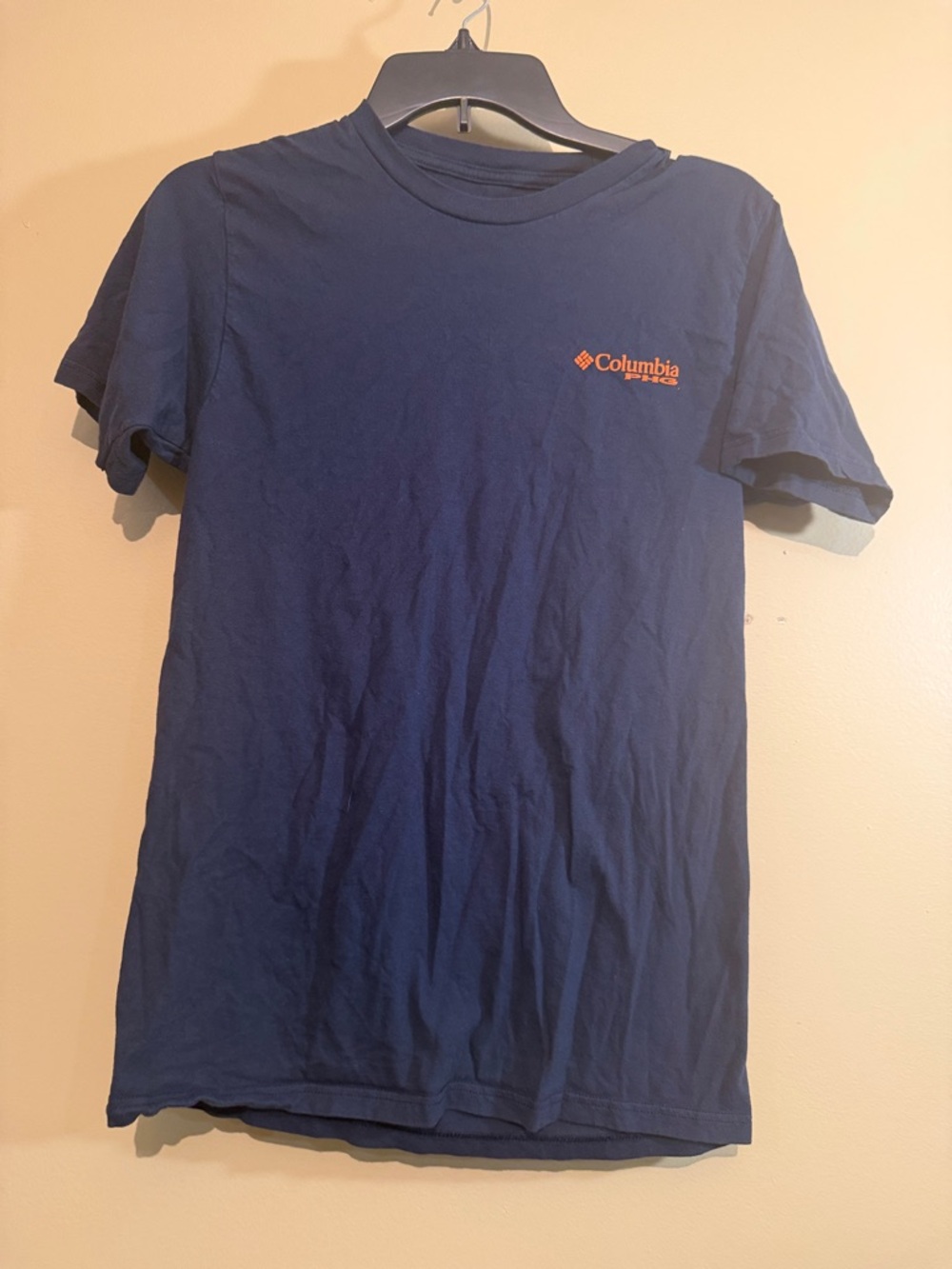 Columbia Navy Blue Short Sleeve Logo Tee with Orange Accent